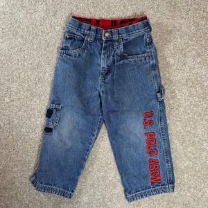 U.S. Polo Assn. Boys Denim Carpenter Jeans Size 4 Red Accent‎